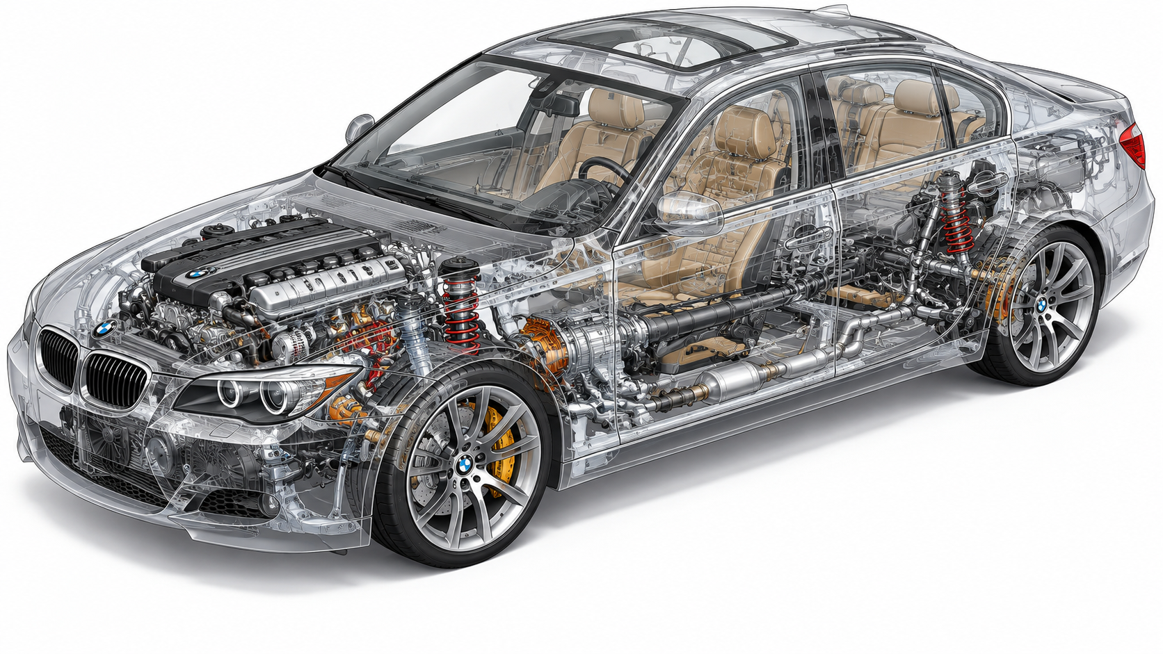Cutaway vehicle showing internal mechanical and electrical components